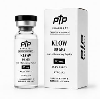 KLOW vial and carton, labelled 80 mg, 99.2% purity, catalogue number PTP-1142, for laboratory and research use only