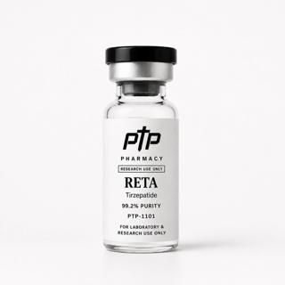 A single RETA vial, labelled Tirzepatide, 99.2% purity, catalogue number PTP-1101, for laboratory and research use only